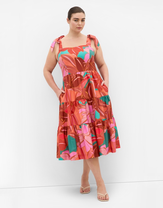 City Chic - Plus Size Leila Retro Print Midi Dress - rust