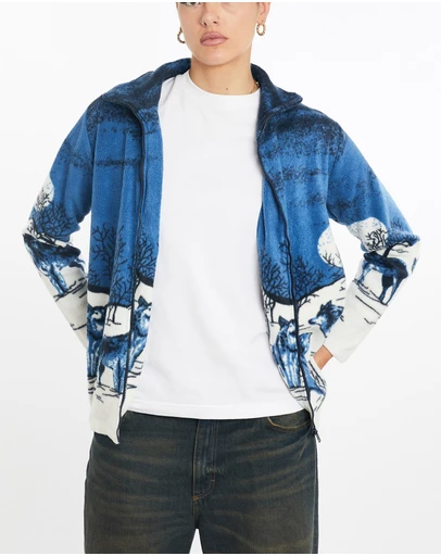 Vintage by The Real Deal - Pre Loved - Vintage All Over Print Wolf Wildlife Fleece Jacket