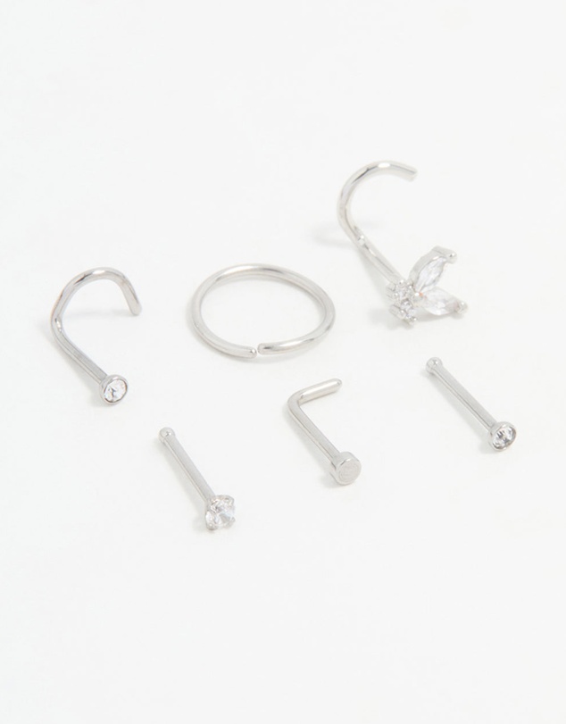 Lovisa - Surgical Steel Cubic Zirconia Butterfly Nose Piercings 6-Pack