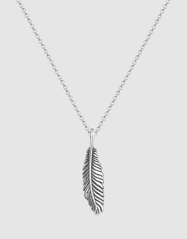 Kuzzoi - ICONIC EXCLUSIVE - Feather Pendant Necklace in Oxidised 925 Sterling Silver