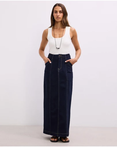 The Fated - Asha Denim Maxi Skirt
