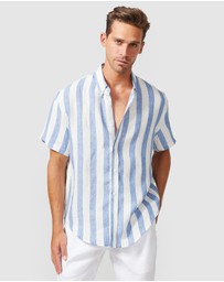 Vacay Swimwear - S/S Blue Stripe Linen Shirt