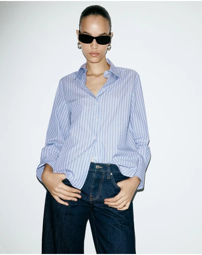 M.N.G - Striped Cotton and Lyocell Shirt