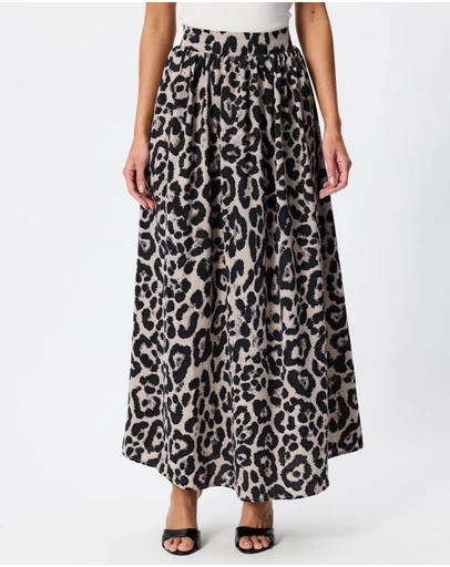 Tussah - Alice A-Line Leopard Print Maxi Skirt