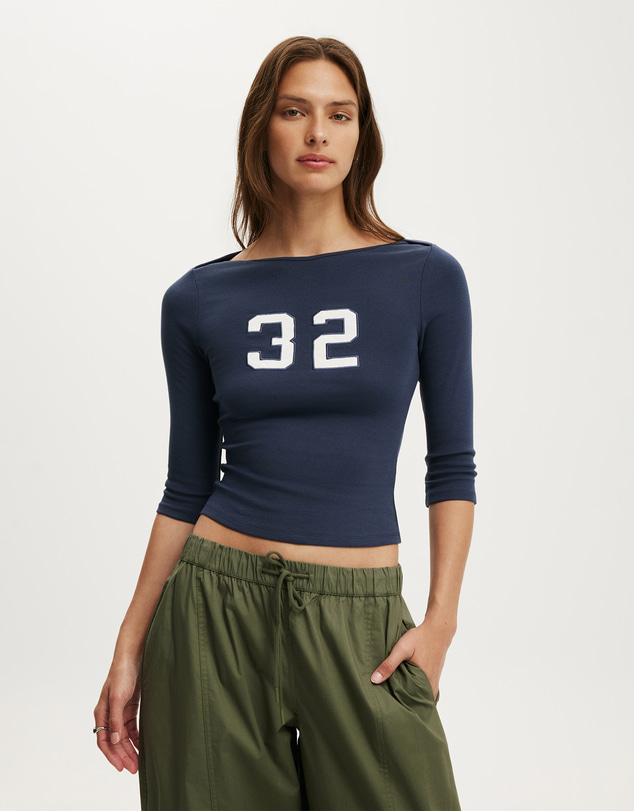 Cotton On - Boat Neck Graphic 3/4 Sleeve