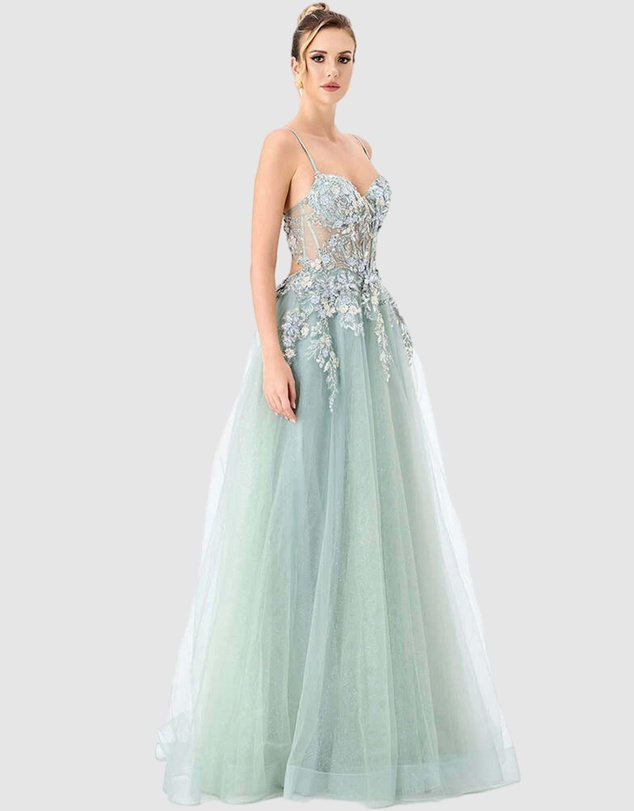 Bariano - Shonda Appliqued Tulle Ballgown