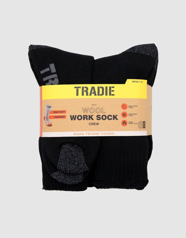 TRADIE - Wool Crew Work Sock 6 Pack