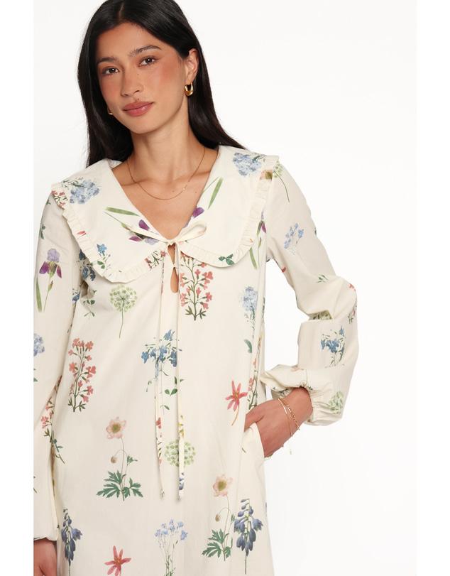 Petal & Pup - Tallyn Long Sleeve Mini Dress - Cream Floral