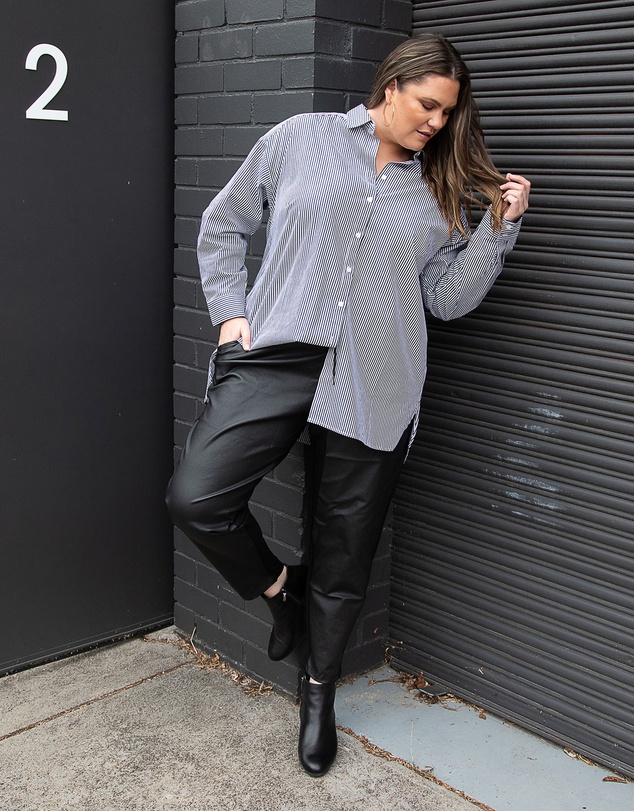 Love Your Wardrobe - Leah Stripe Curved Hem Over Shirt