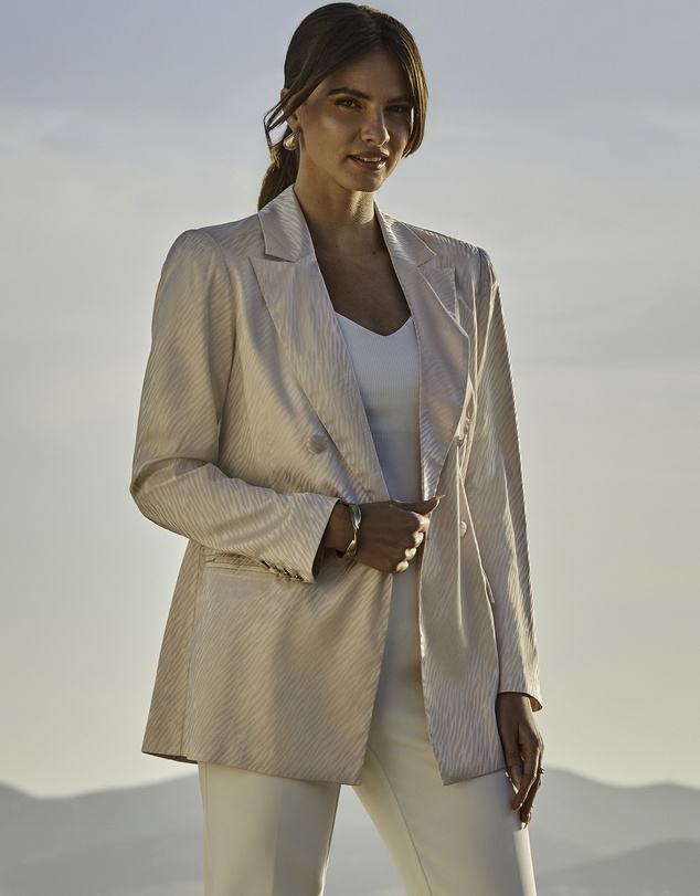 Sosandar - Animal Jacquard Satin Double Breasted Blazer