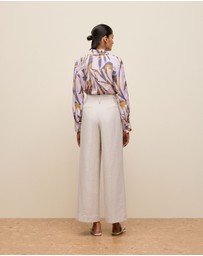 Trenery - Linen Blend Double Pleat Pant in Stone