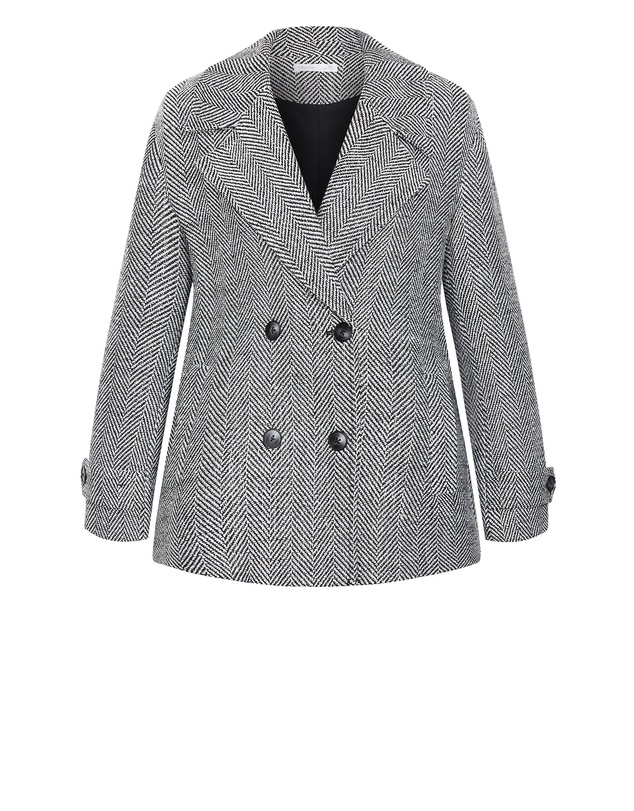 City Chic - Plus size Lola Short Herringbone Melton Coat - black