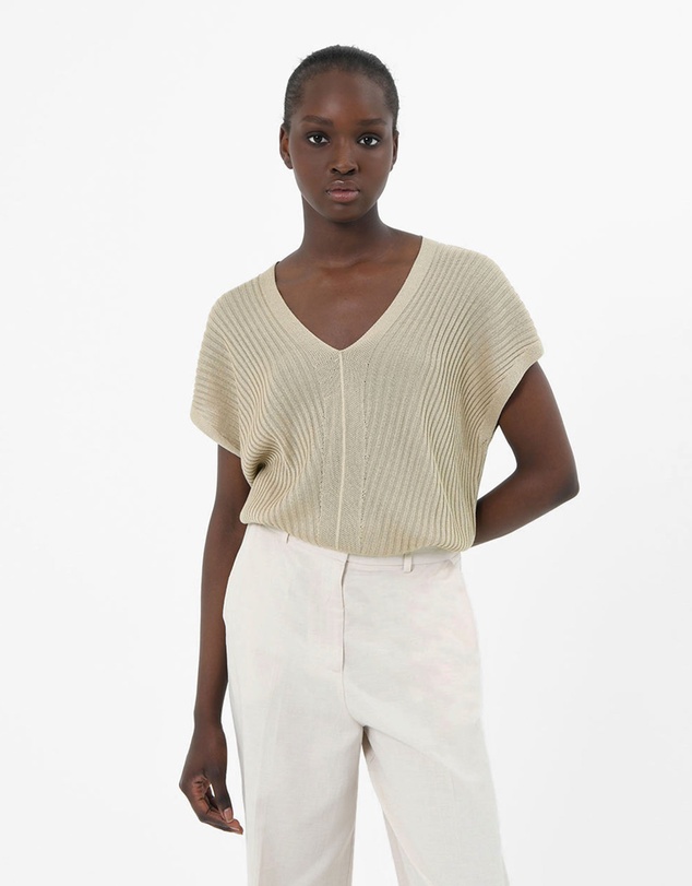 Forcast - Sloan Relax Fit Ribbed V-Neck Cape Sweater
