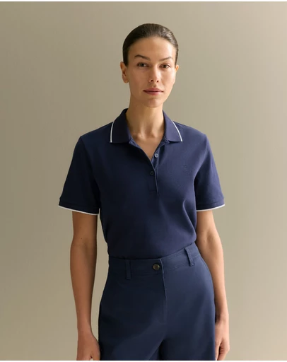 Trenery - Australian Cotton Pique Tipped Monogram Polo in Navy
