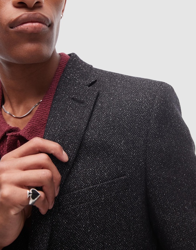 Topman - Slim Salt and Pepper Wool Mix Suit Jacket