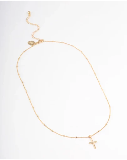 Lovisa - Gold Plated Brass Cubic Zirconia Paved Cross Necklace