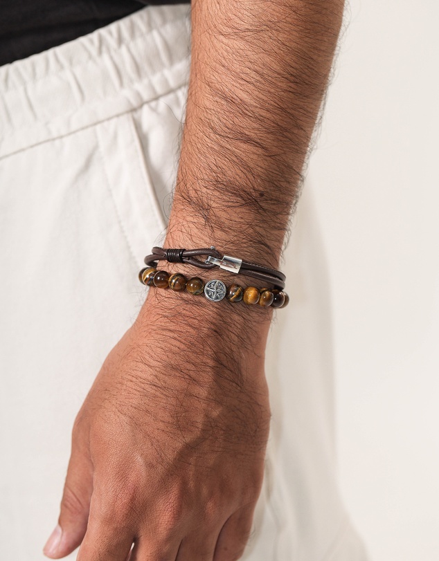 Kuzzoi - ICONIC EXCLUSIVE - Bracelet Men Layer Genuine Leather Knot Brown in 925 Sterling Silver