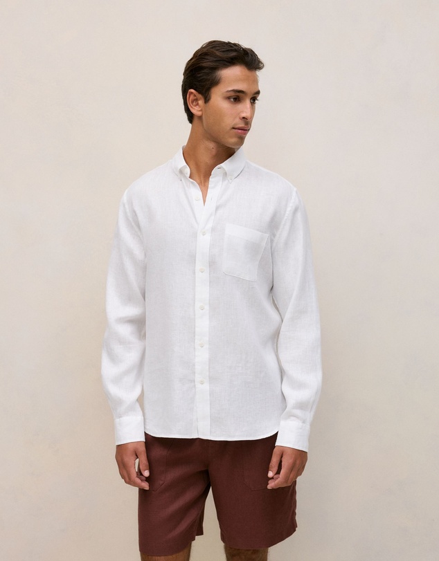 Trenery - Regular Fit Linen Classic Long Sleeve Shirt in White