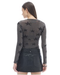 THE TALES - Black Star Mesh Ruched Longsleeve Top
