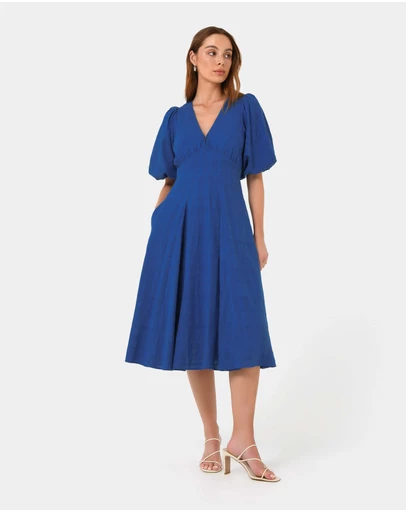 Forcast - Iris Puff Sleeve Midi Dress