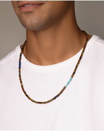 Nialaya Jewellery - Brown Tiger Eye Heishi Necklace with Blue Lapis and Turquoise