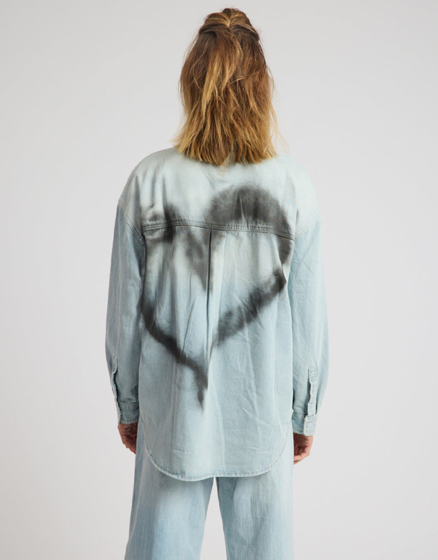 ONE TEASPOON - Daydream Heart Oversized Denim Shirt - Sea Mist Blue