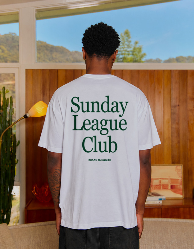 Budgy Smuggler - Lightweight White Tee with Sunday League