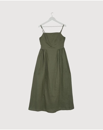 Revibe - Repaired AERE Gabriella Linen Midi Dress - AU 12