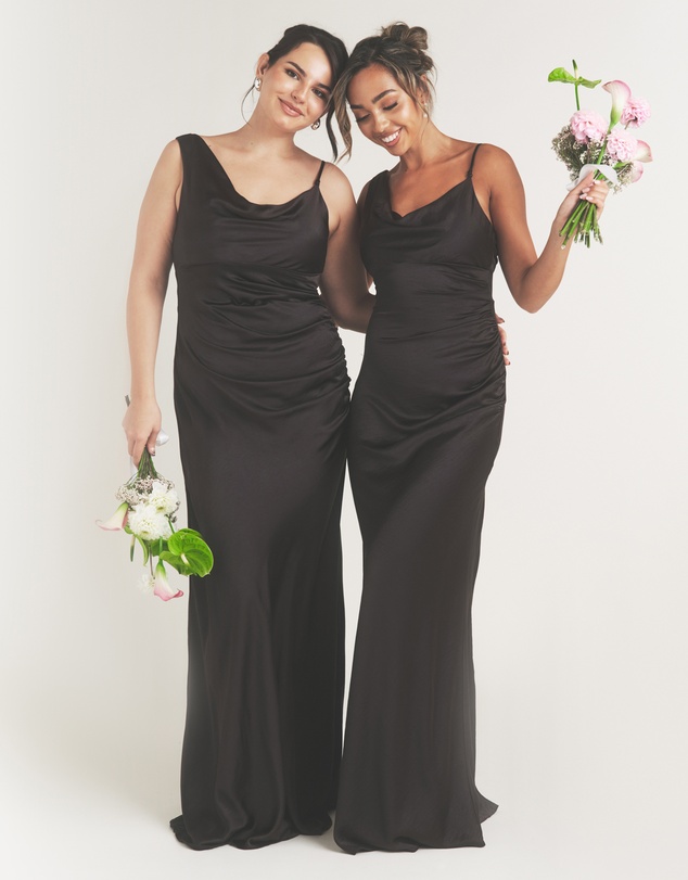 Six Stories - Cowl Front Asymmetrical Satin Bridesmaid Dress