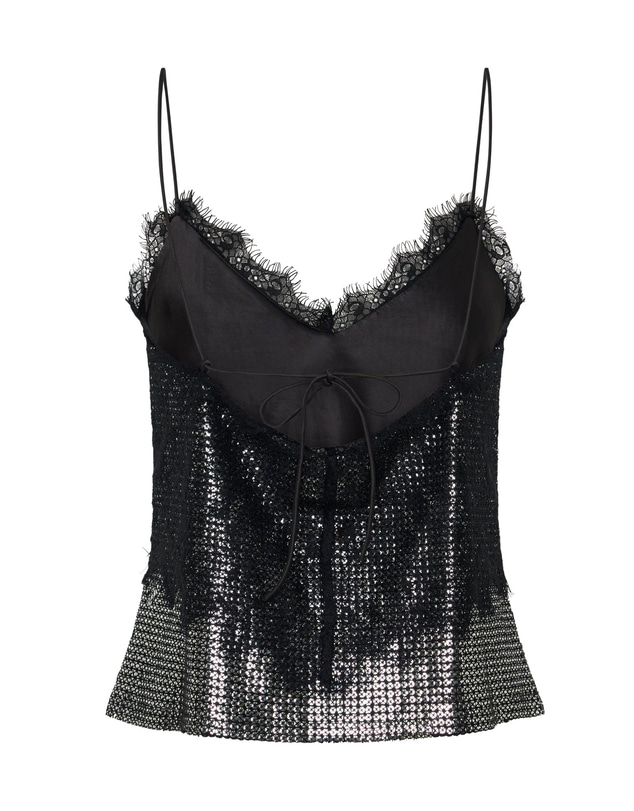 ONE TEASPOON - Afterparty Sequin Cami Top - Silver & Black Lace