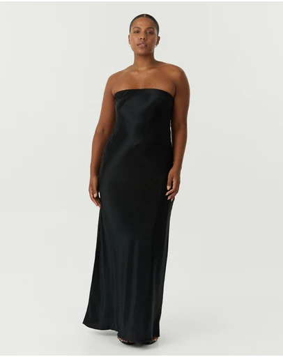 Third Form - Satin Tie Back Strapless Maxi Dress