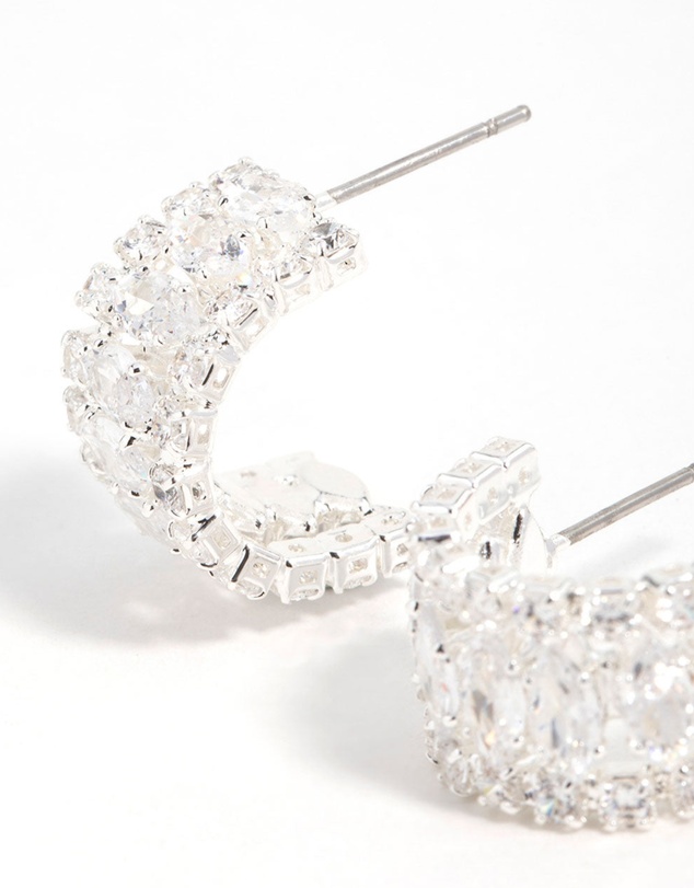 Lovisa - Silver Plated Cubic Zirconia Marquise Center Strap Hoop Earrings