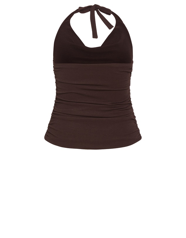 City Chic - Plus size Emmy Halter Cowl Neck Top - chocolate