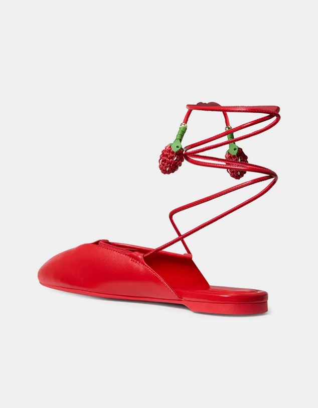 Kate Spade - Eloise Strawberry Smooth Leather Ankle Wrap Mule Flats