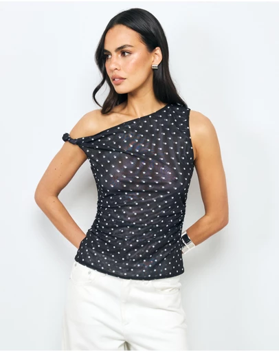 AERE - Chloe Mesh SS Off Shoulder Top