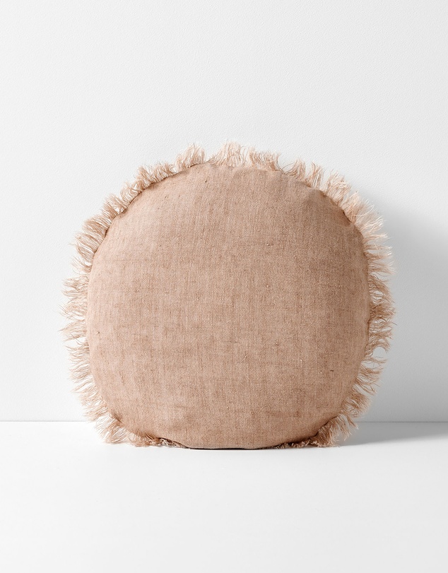 Aura Home - Vintage Linen Fringe Round Cushion