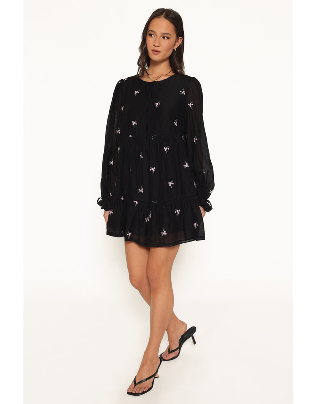 Petal & Pup - Immy Embroidered Mini Dress - Black Floral