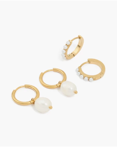 Lovisa - Waterproof Gold Plated Stainless Steel Pearl Detail Huggie Earrings 2-Pack