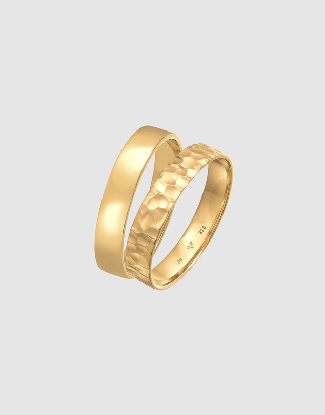 Kuzzoi - ICONIC EXCLUSIVE - Hammered Band Ring Set in Gold-Plated 925 Sterling Silver