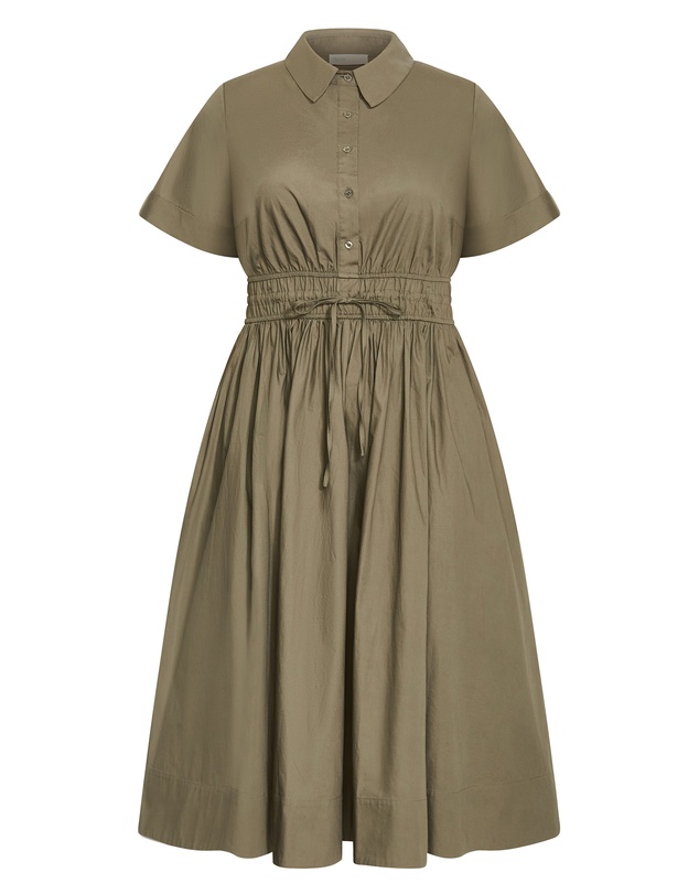 City Chic - Plus size Lana Midi Shirt Dress - khaki