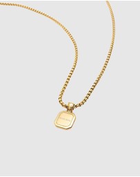Nialaya Jewellery - Men's Gold Necklace with Square Matte Onyx Pendant