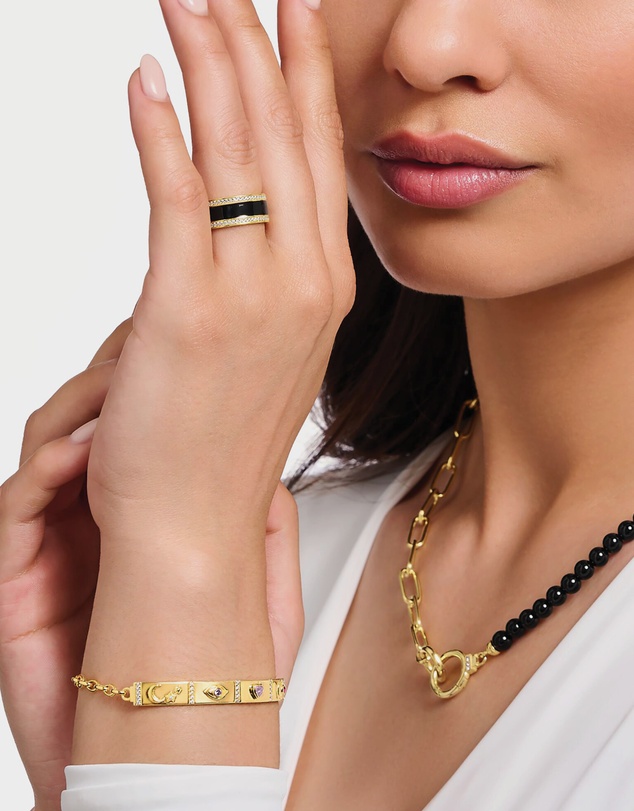 THOMAS SABO - Gold Band Ring with Black Cold Enamel and Zirconia
