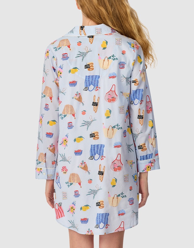 Kate Spade - Cotton & Viscose Long Sleeve Button-Up Nightshirt