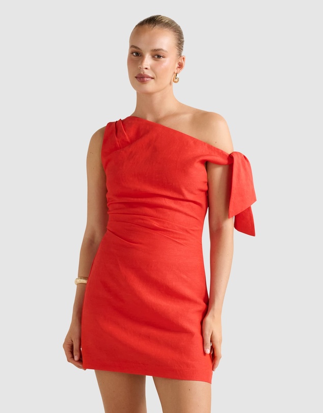 Forever New - Cinzia Tipped Shoulder Linen Mini Dress