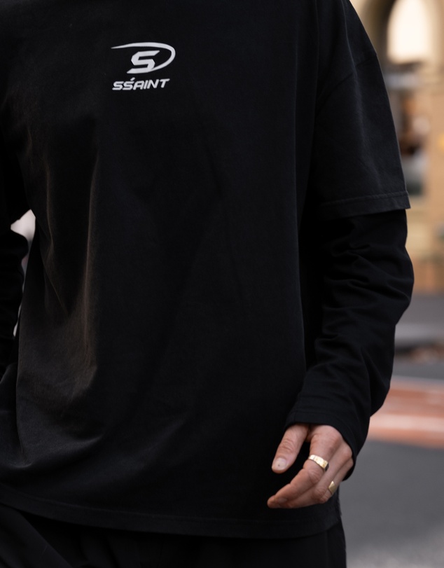 SSAINT - Round One Layered Tee - Vintage Washed Black