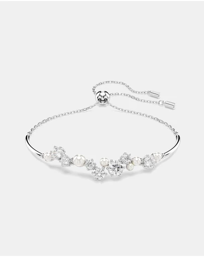 Swarovski - Constella Bangle, Crystal Pearl, Round Cuts, White, Rhodium-Plated