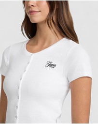 GUESS Jeans - GUESS JEANS Short Sleeve Snap Embroidered Slim Top