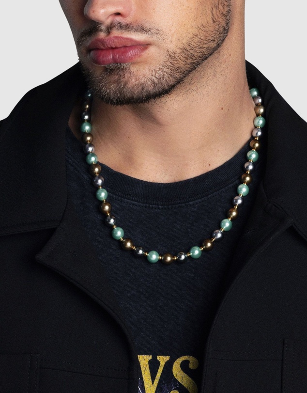 Nialaya Jewellery - 10mm Pastel Metallic Pearl Necklace with Gold