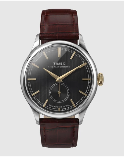 TIMEX - Waterbury Classic 39mm Brown Crocodile Grain Leather Strap Watch