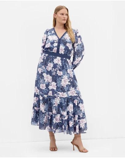 City Chic - Silver Blossom Maxi Dress